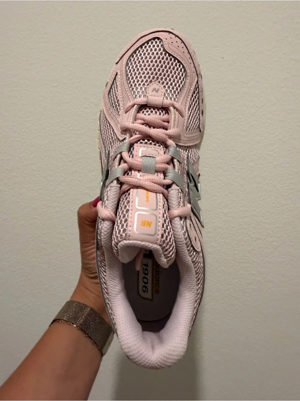 New Balance Pink Mesh Kids' Sneaker with Silver Logo